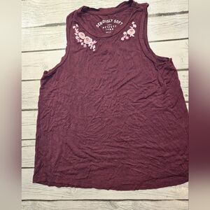 American Eagle Soft & Sexy Burgundy Embroidered Floral Tank Top Small